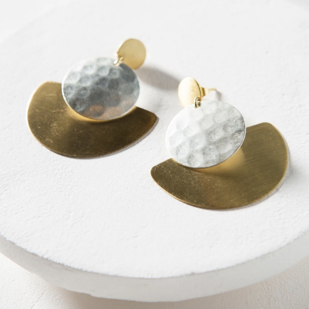 Vitana Drop Earrings with Gold and Silver Discs NWT